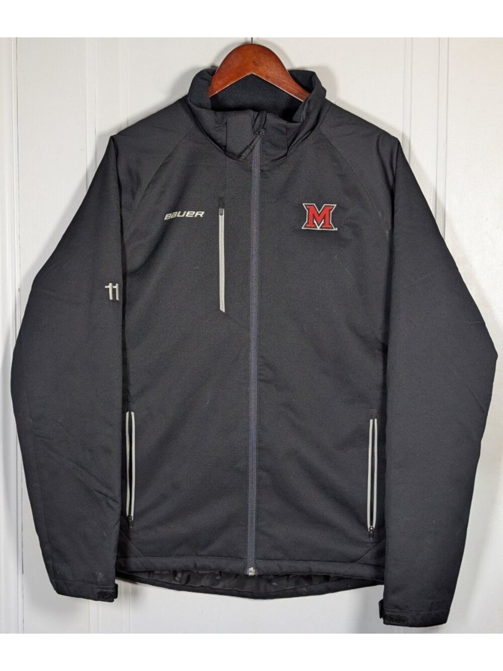 Bauer Miami University Ice Hockey Jacket Mens Medium Team Issued Black Full Zip